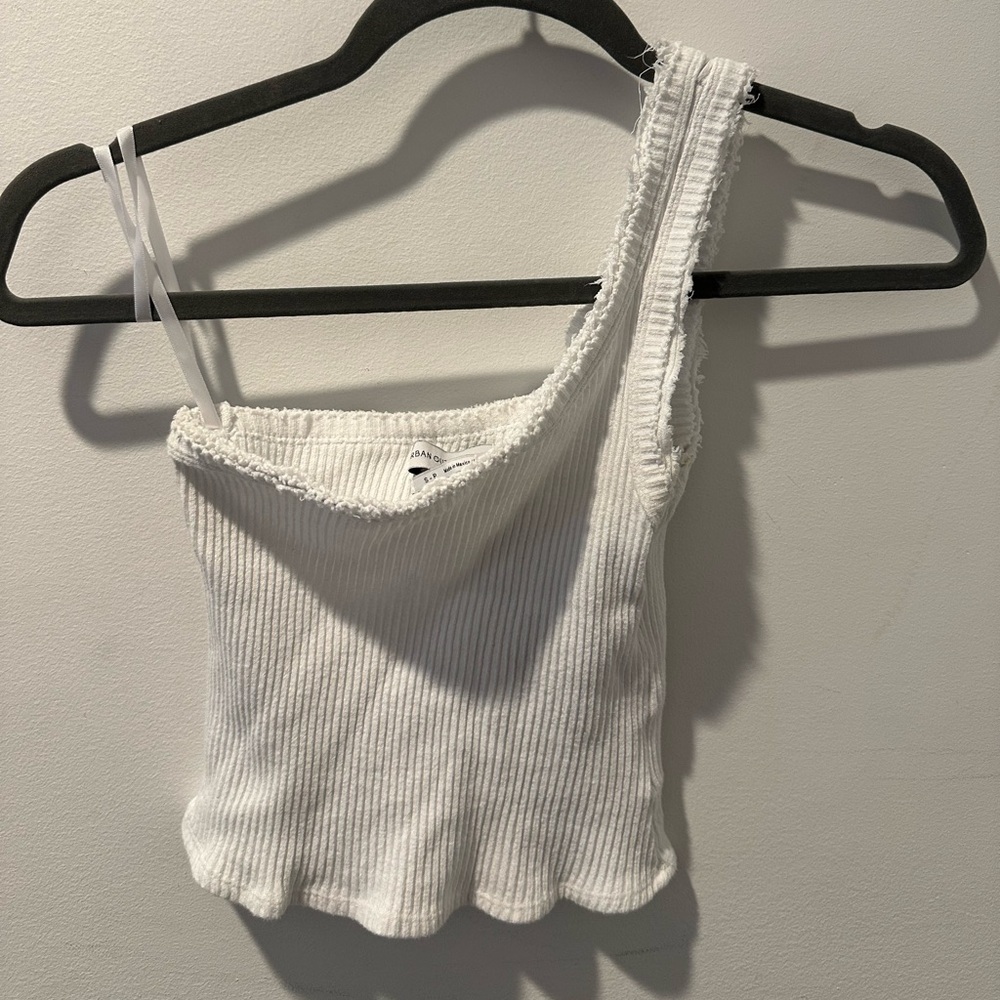 Urban outfitters one shoulder ribbed tank white